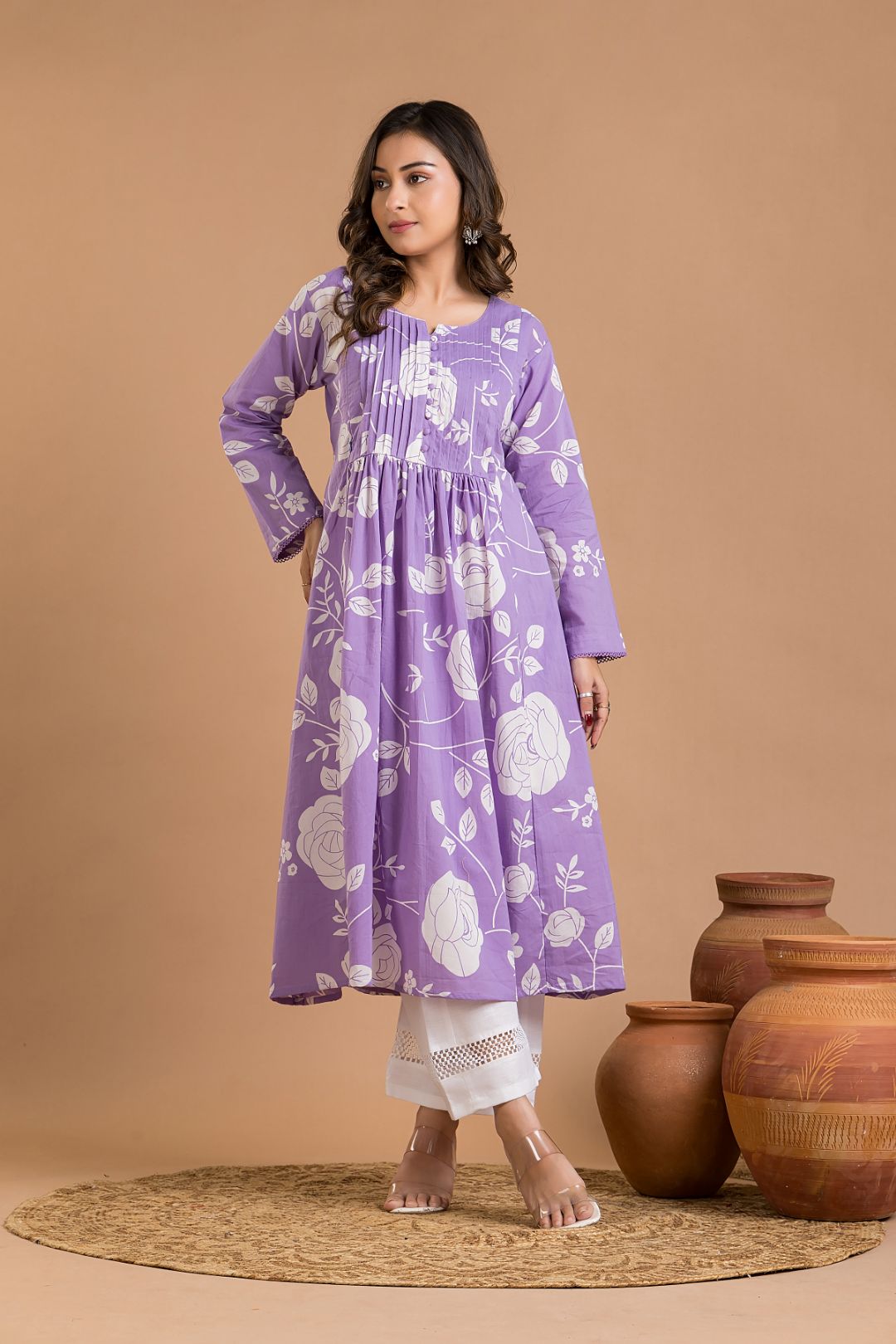 Lavender Rose Print Maternity Kurta