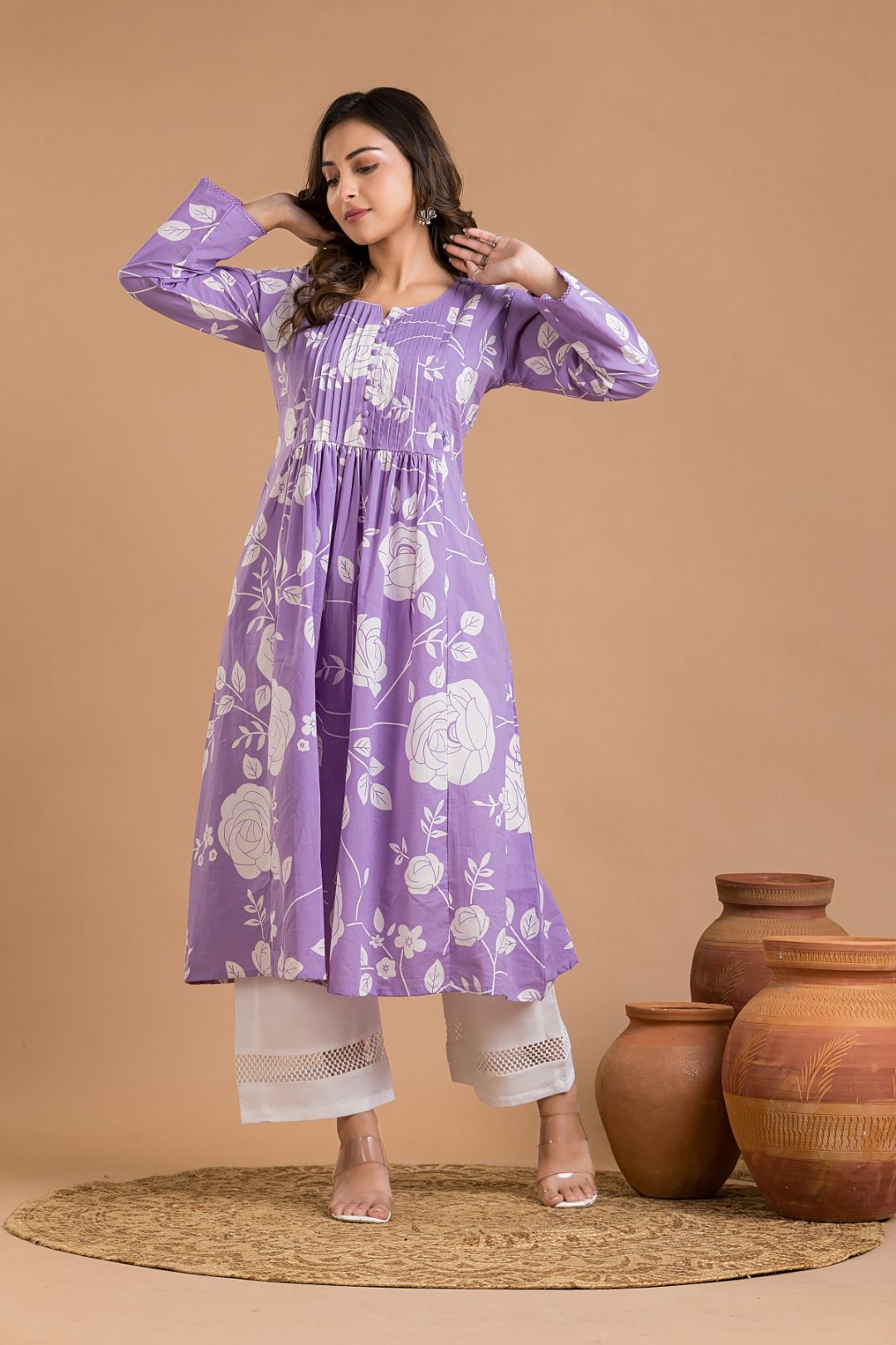 Lavender Rose Print Maternity Kurta