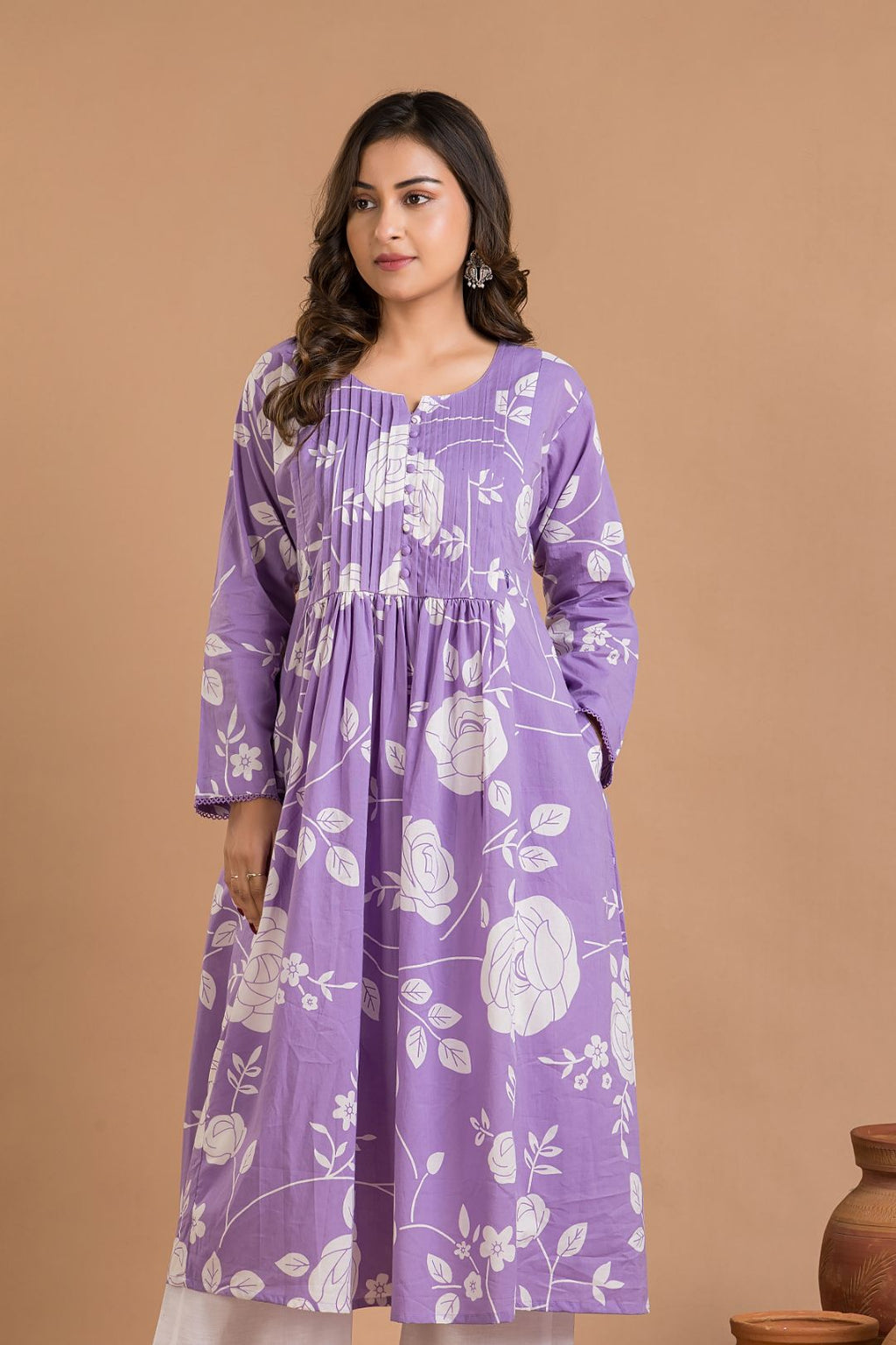 Lavender Rose Print Maternity Kurta