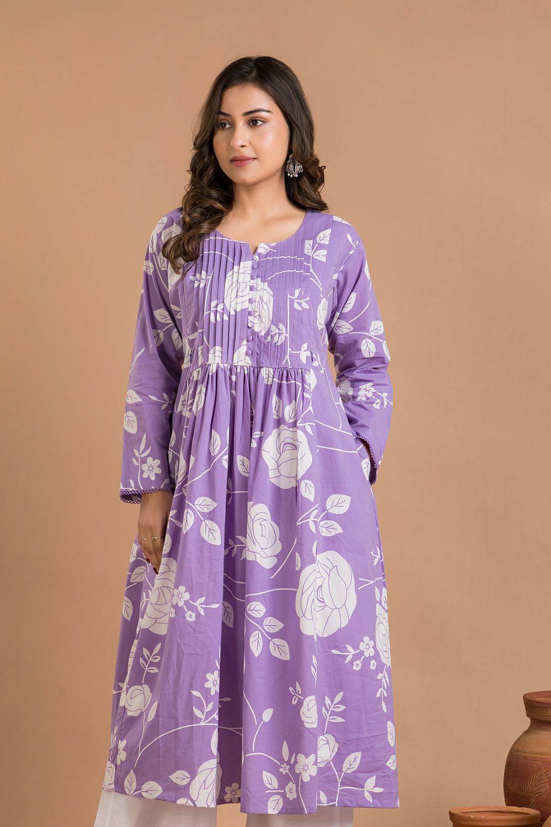 Lavender Rose Print Maternity Kurta