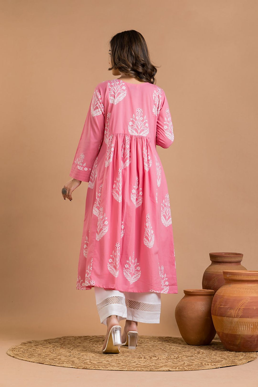 Pink Floral Print Maternity Kurta