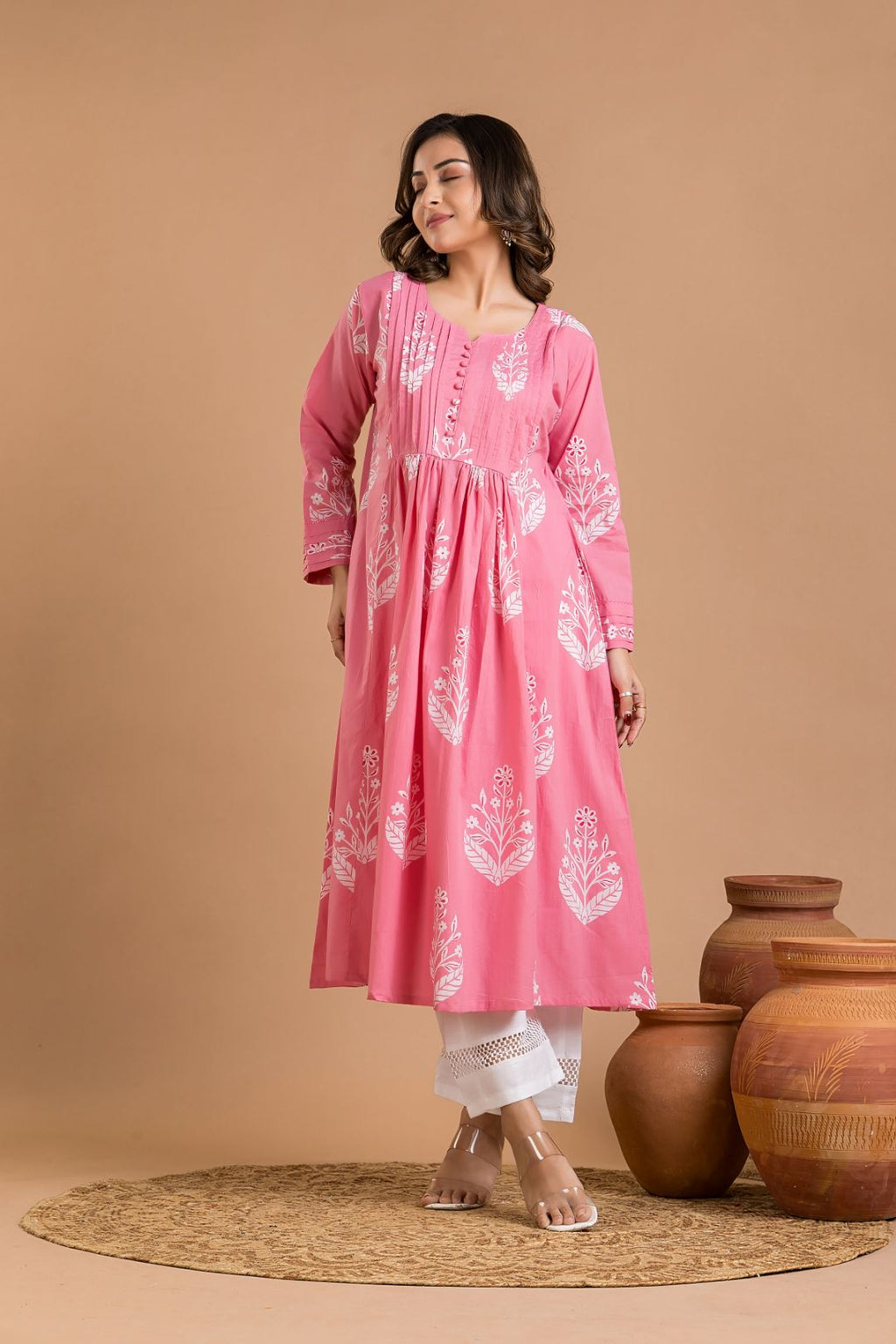 Pink Floral Print Maternity Kurta