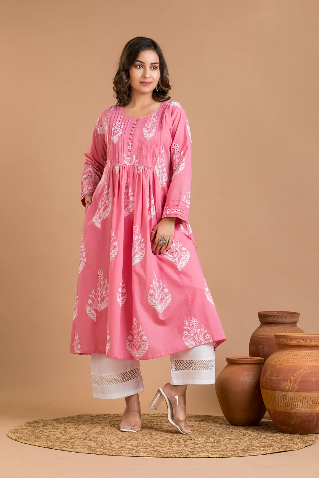 Pink Floral Print Maternity Kurta
