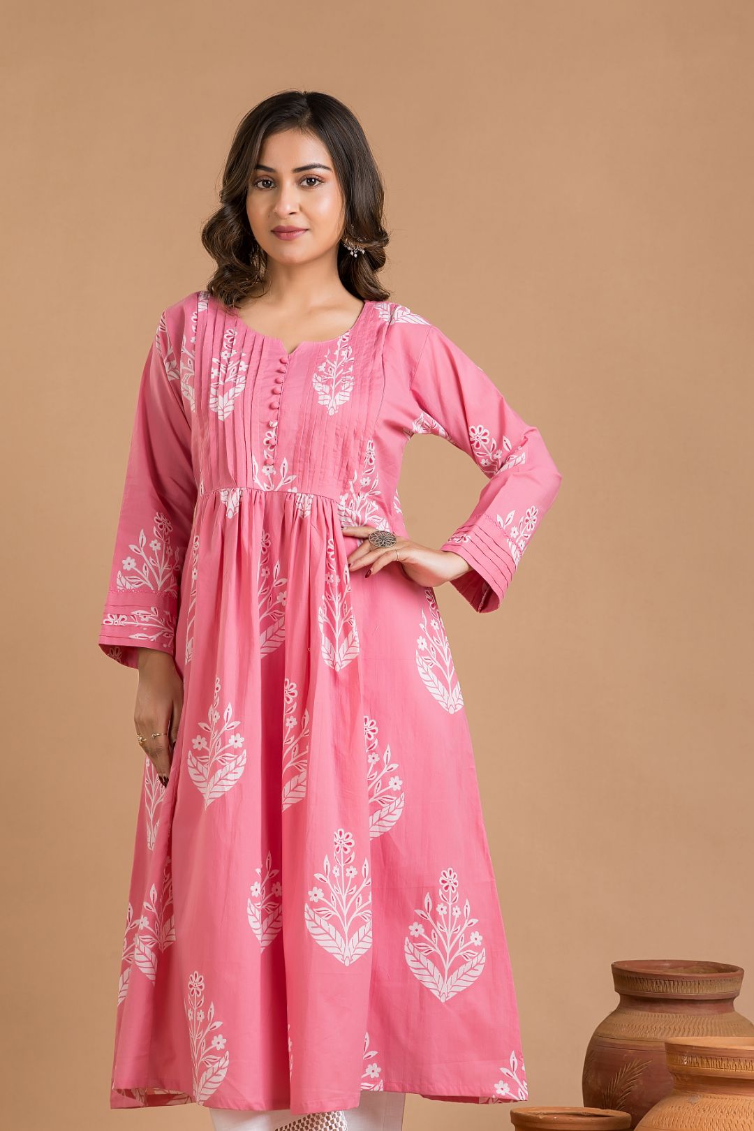 Pink Floral Print Maternity Kurta
