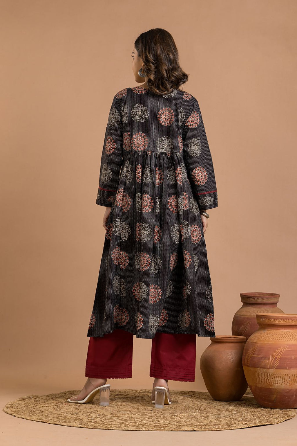 Black Geometric Print Maternity Kurta