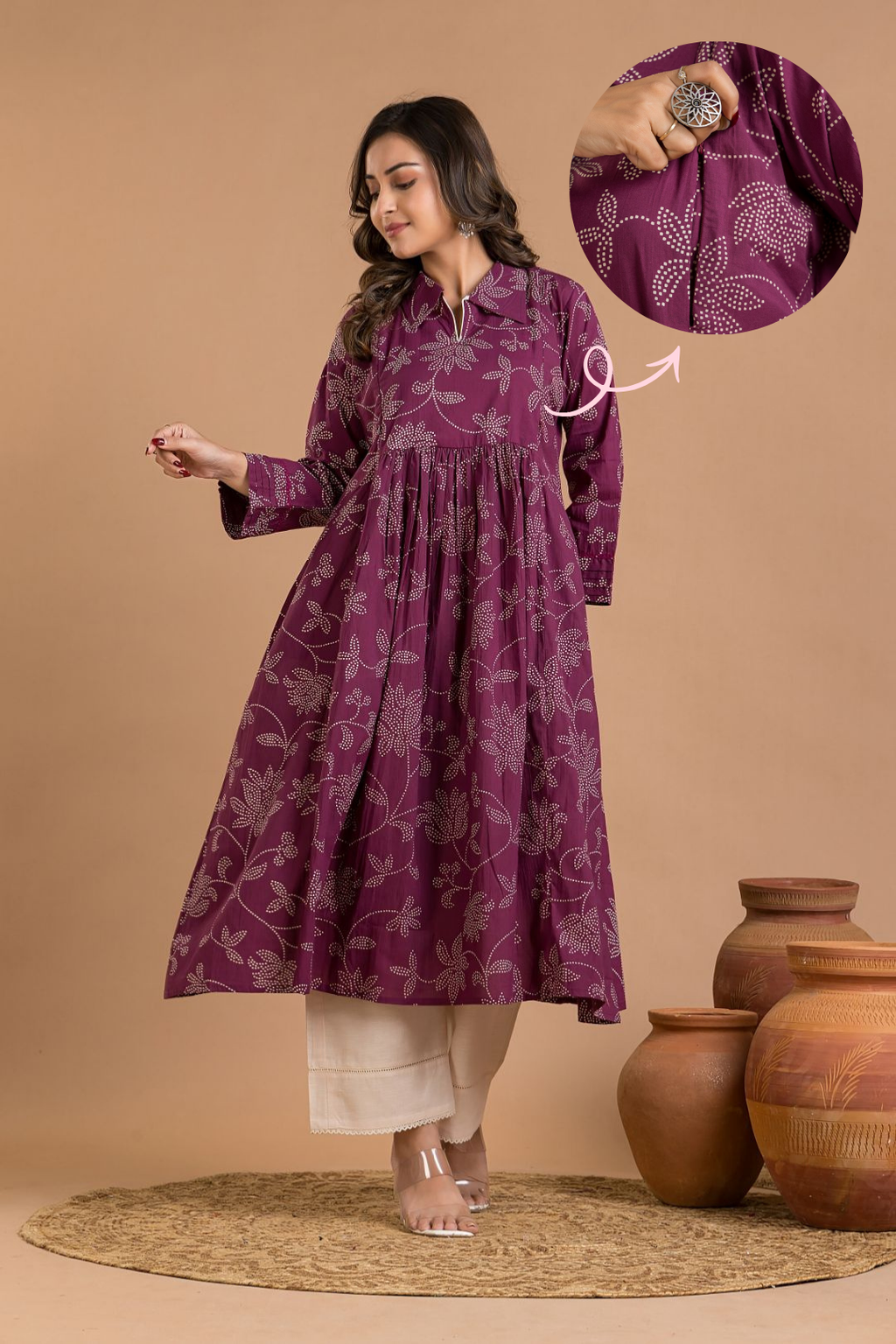 Purple Floral Print Maternity Kurta