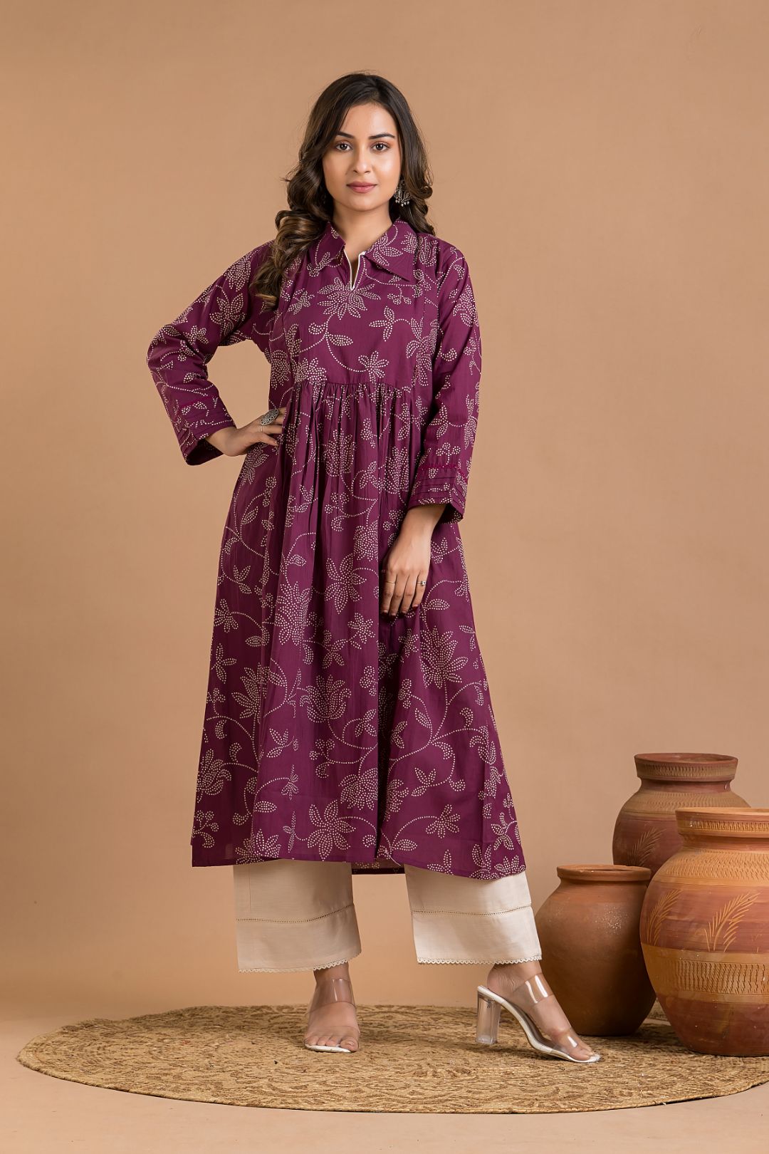 Purple Floral Print Maternity Kurta