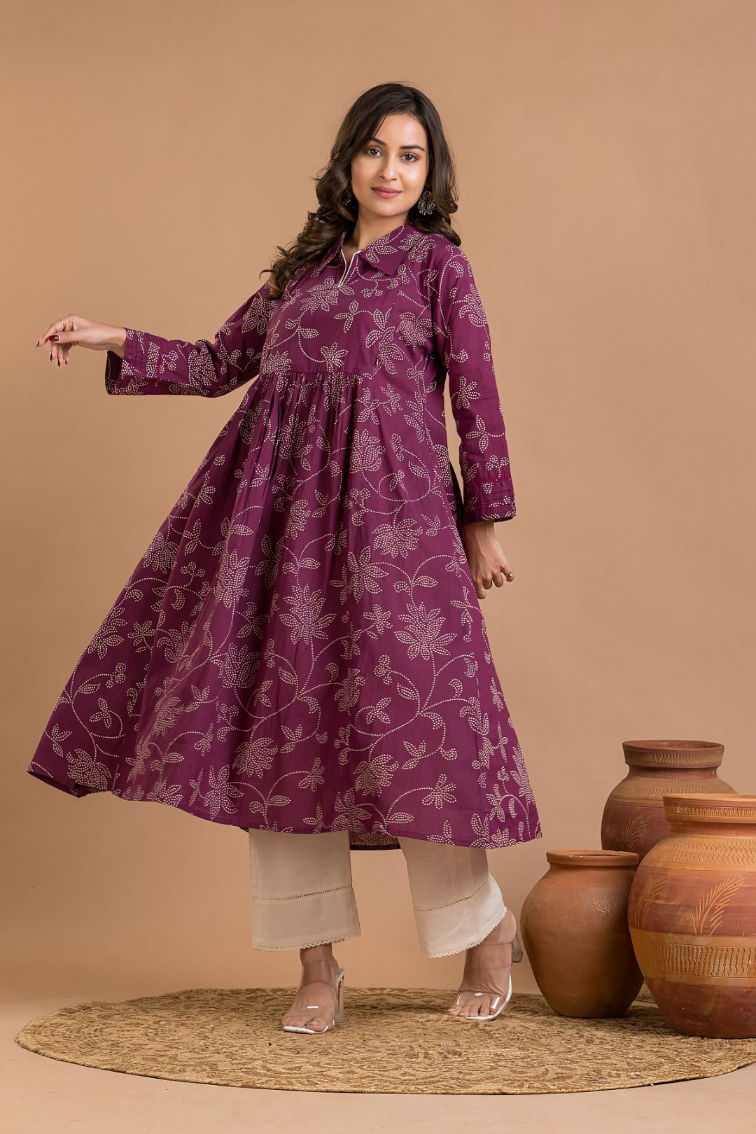 Purple Floral Print Maternity Kurta
