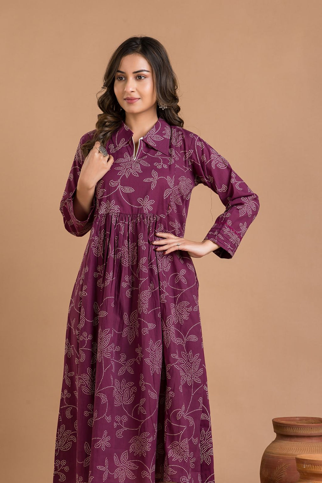 Purple Floral Print Maternity Kurta