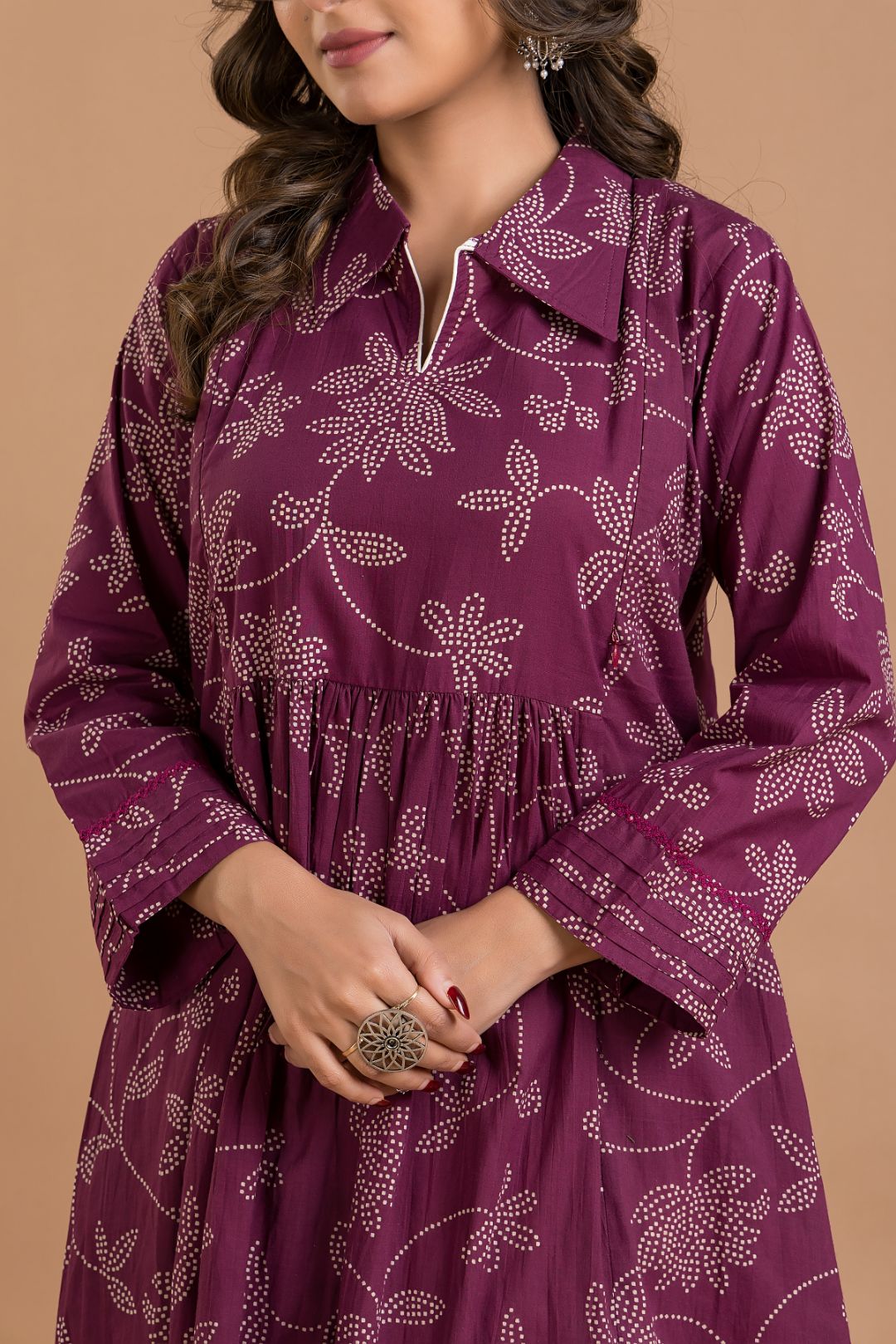 Purple Floral Print Maternity Kurta