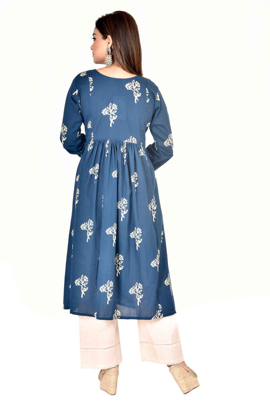 Teal Blue Floral Print Maternity Kurta