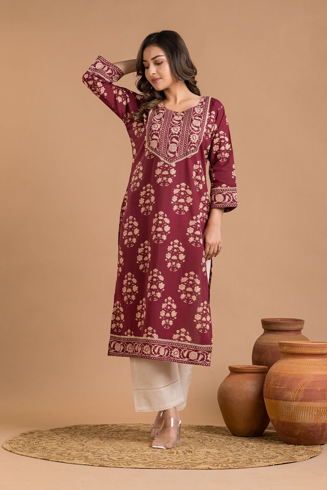 Rosewood Floral Print Kurta