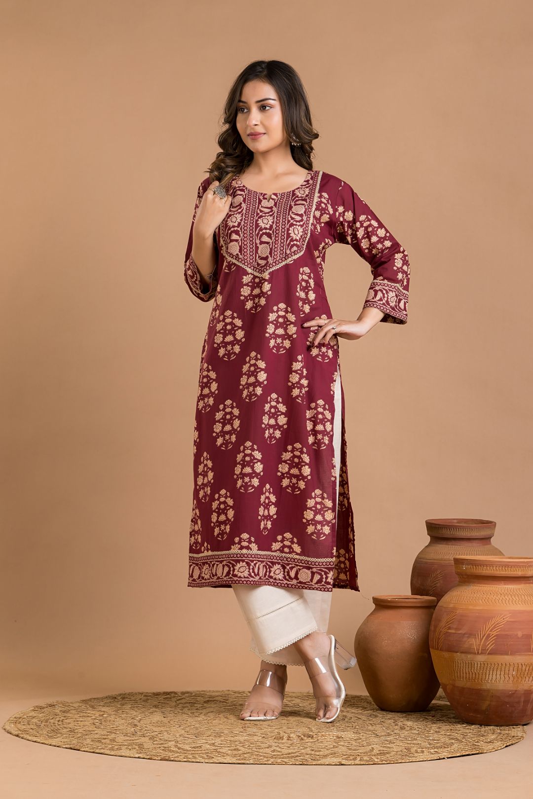 Rosewood Floral Print Kurta
