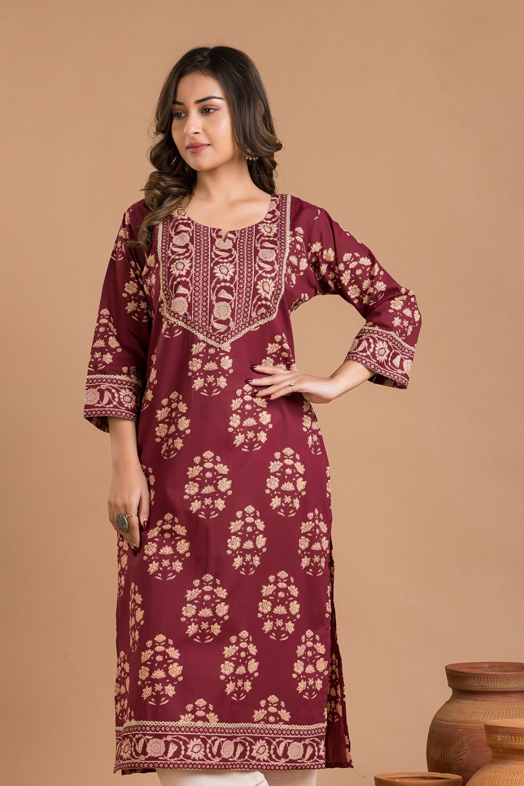 Rosewood Floral Print Kurta