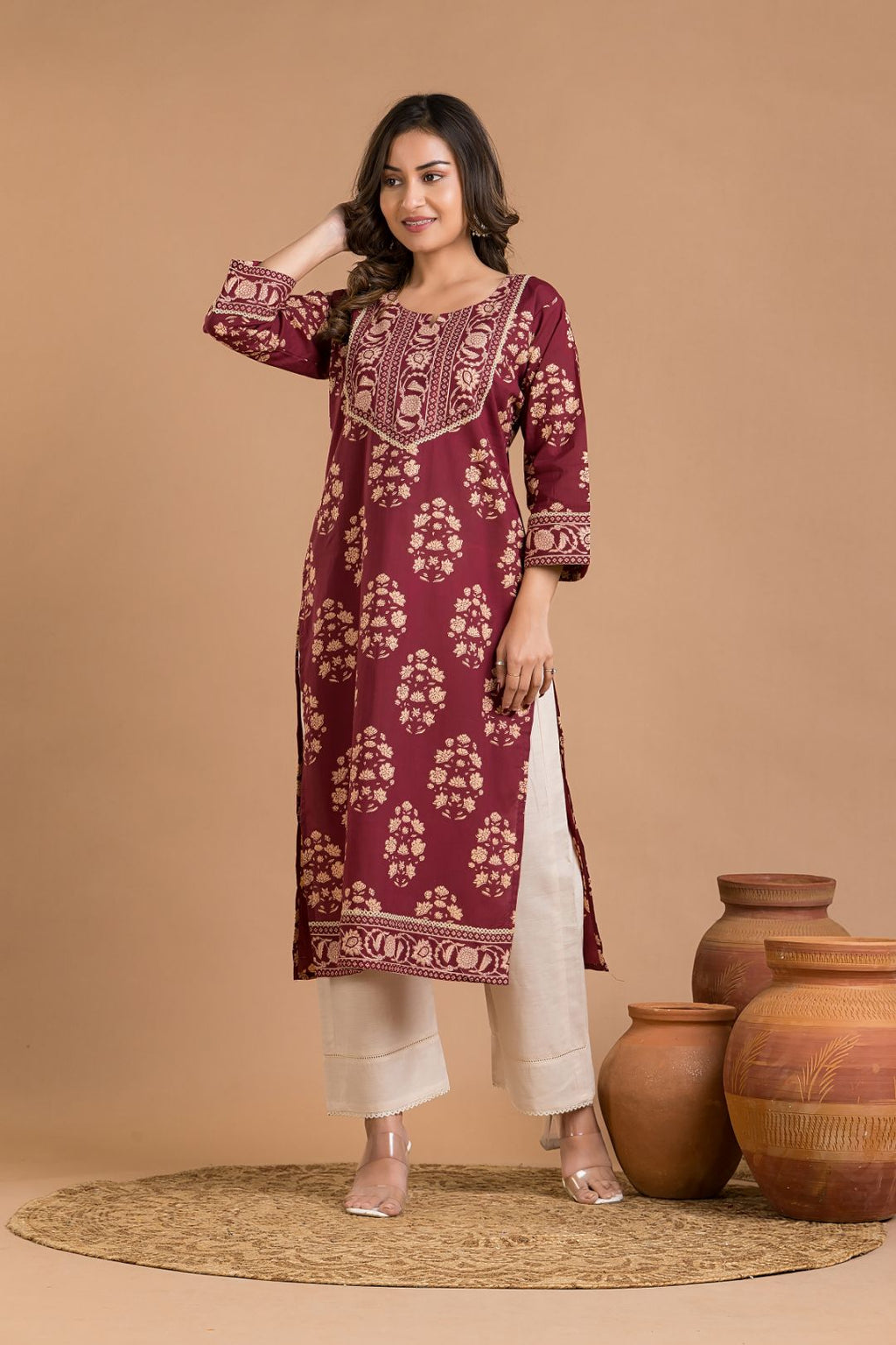 Rosewood Floral Print Kurta