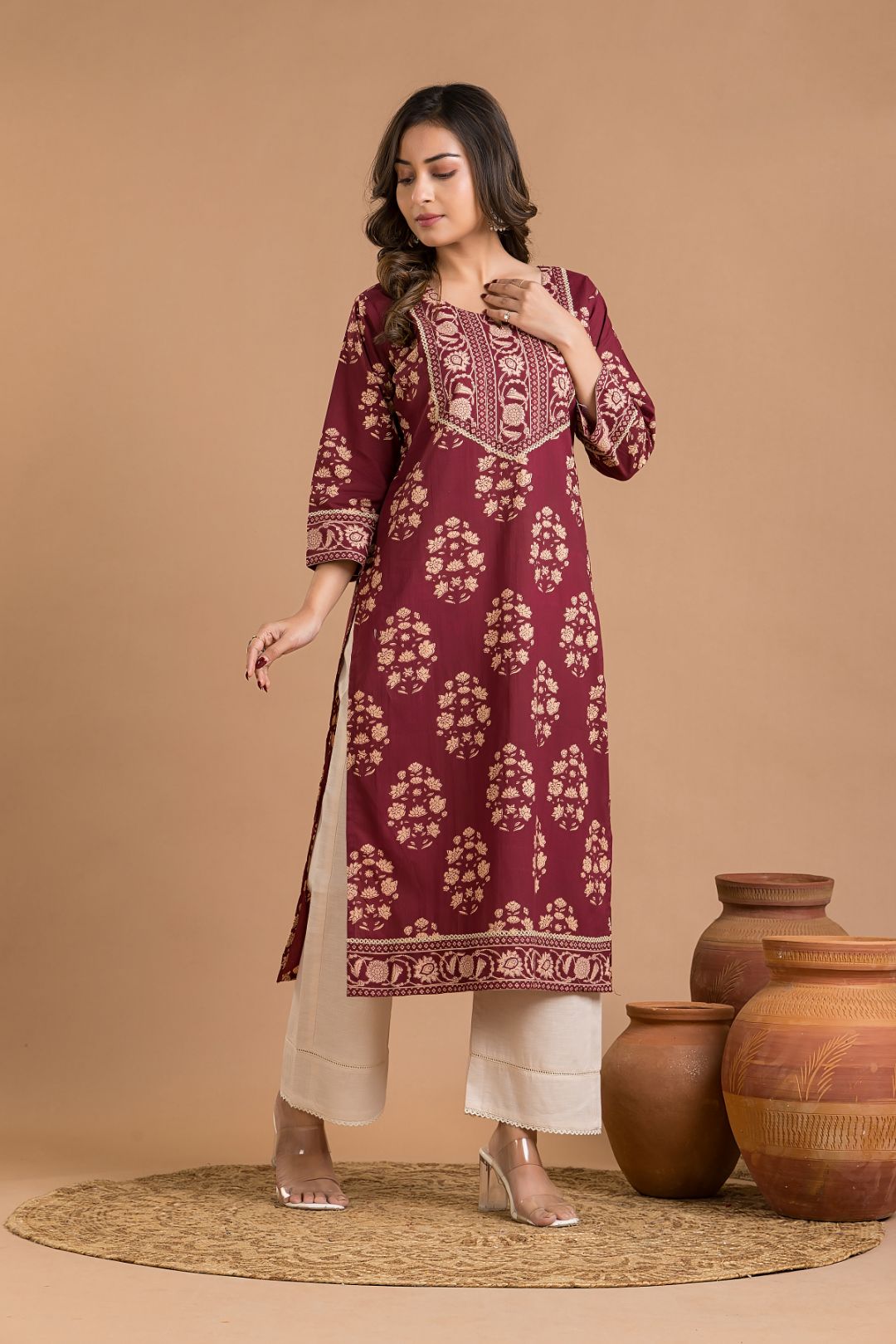 Rosewood Floral Print Kurta