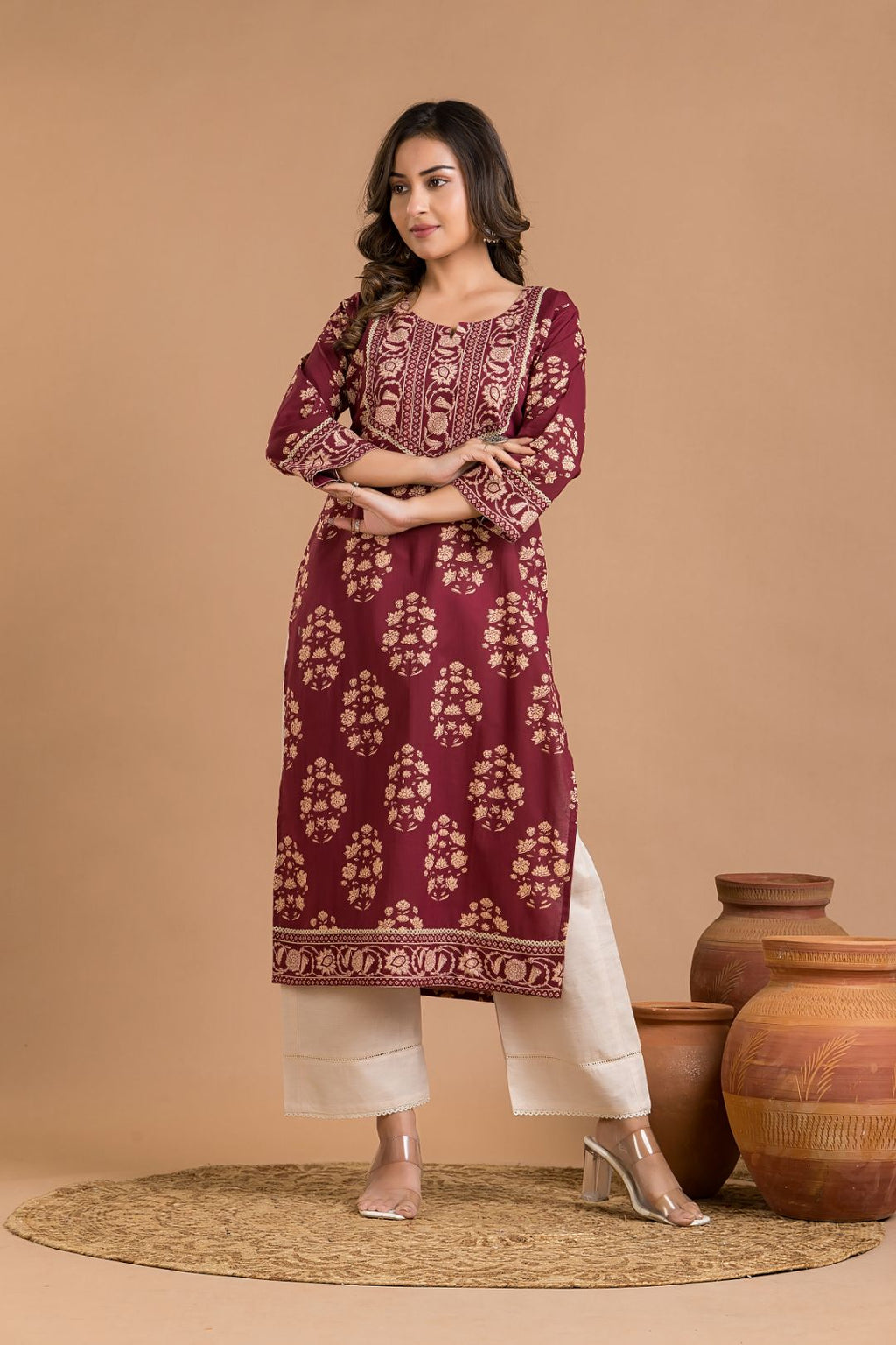 Rosewood Floral Print Kurta