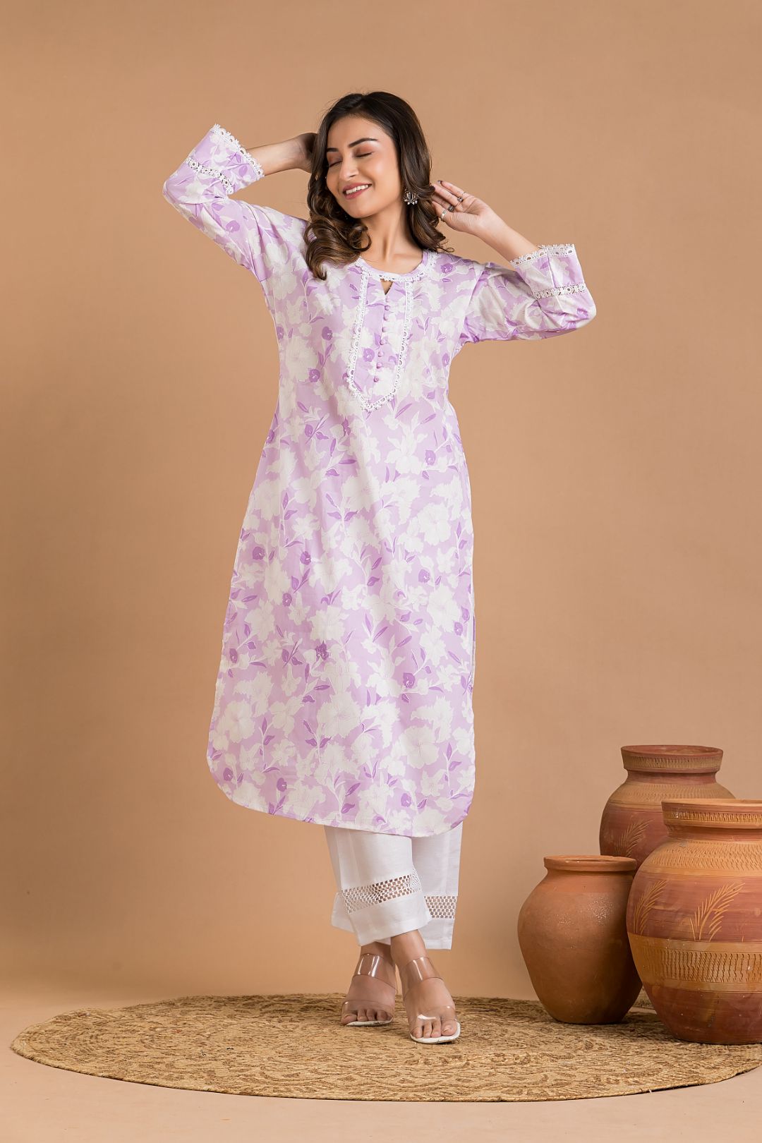 Lavender Floral Print Kurta