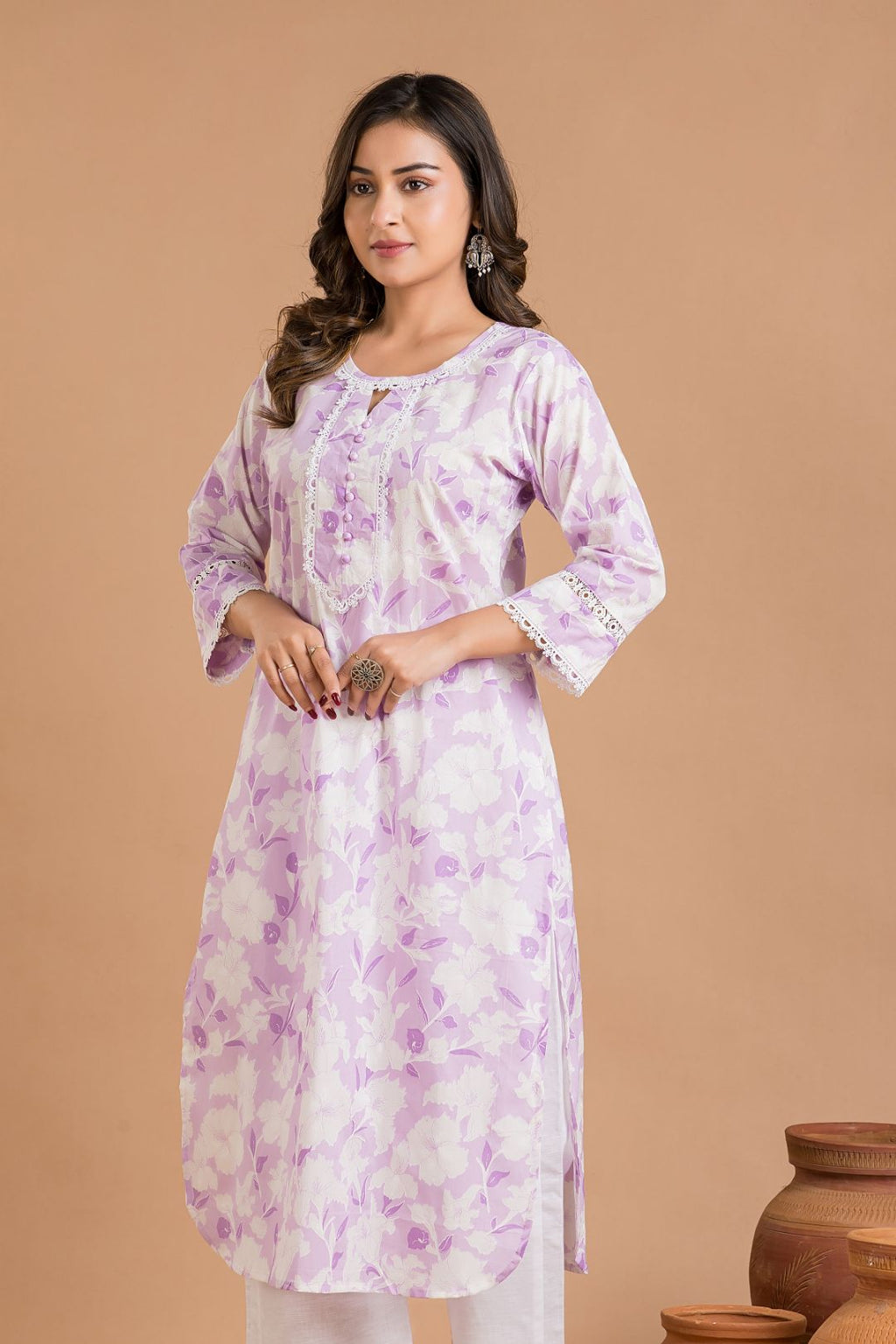 Lavender Floral Print Kurta