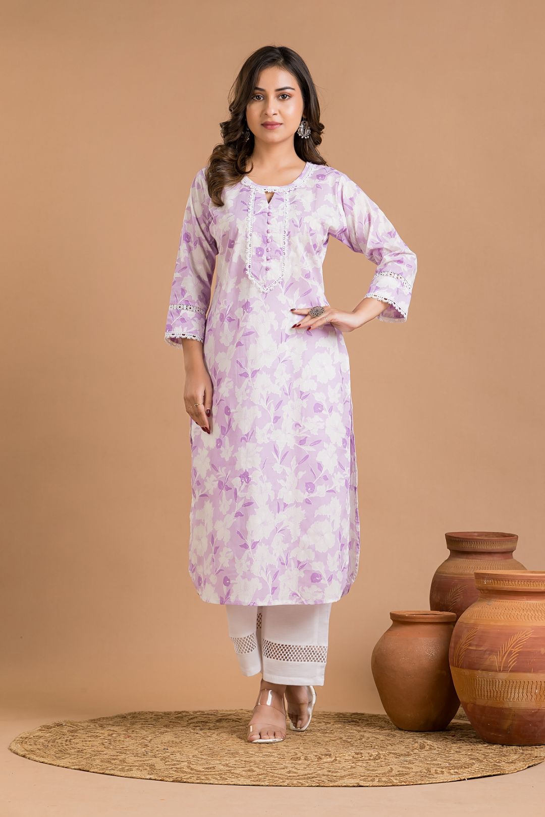 Lavender Floral Print Kurta