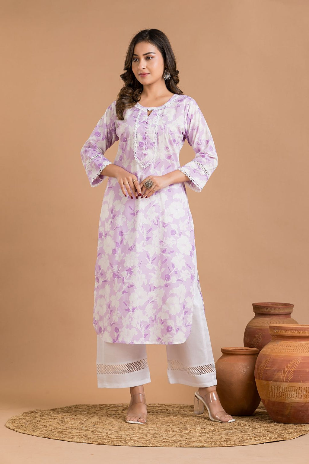 Lavender Floral Print Kurta