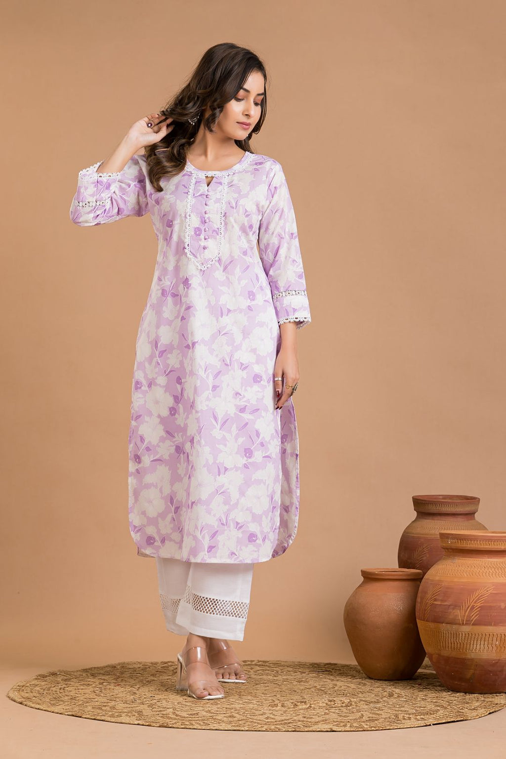 Lavender Floral Print Kurta
