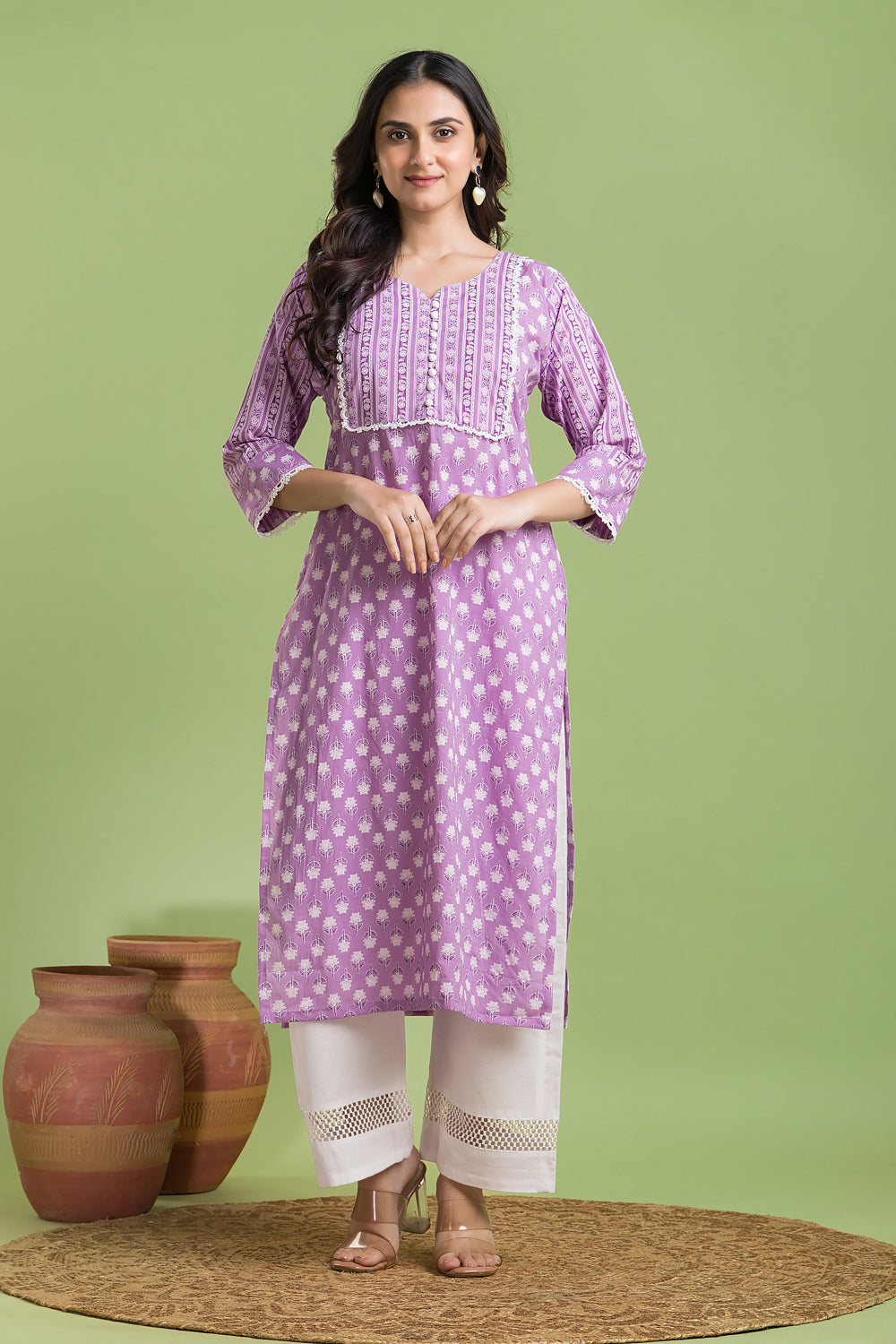 Lavender Floral Print Kurta