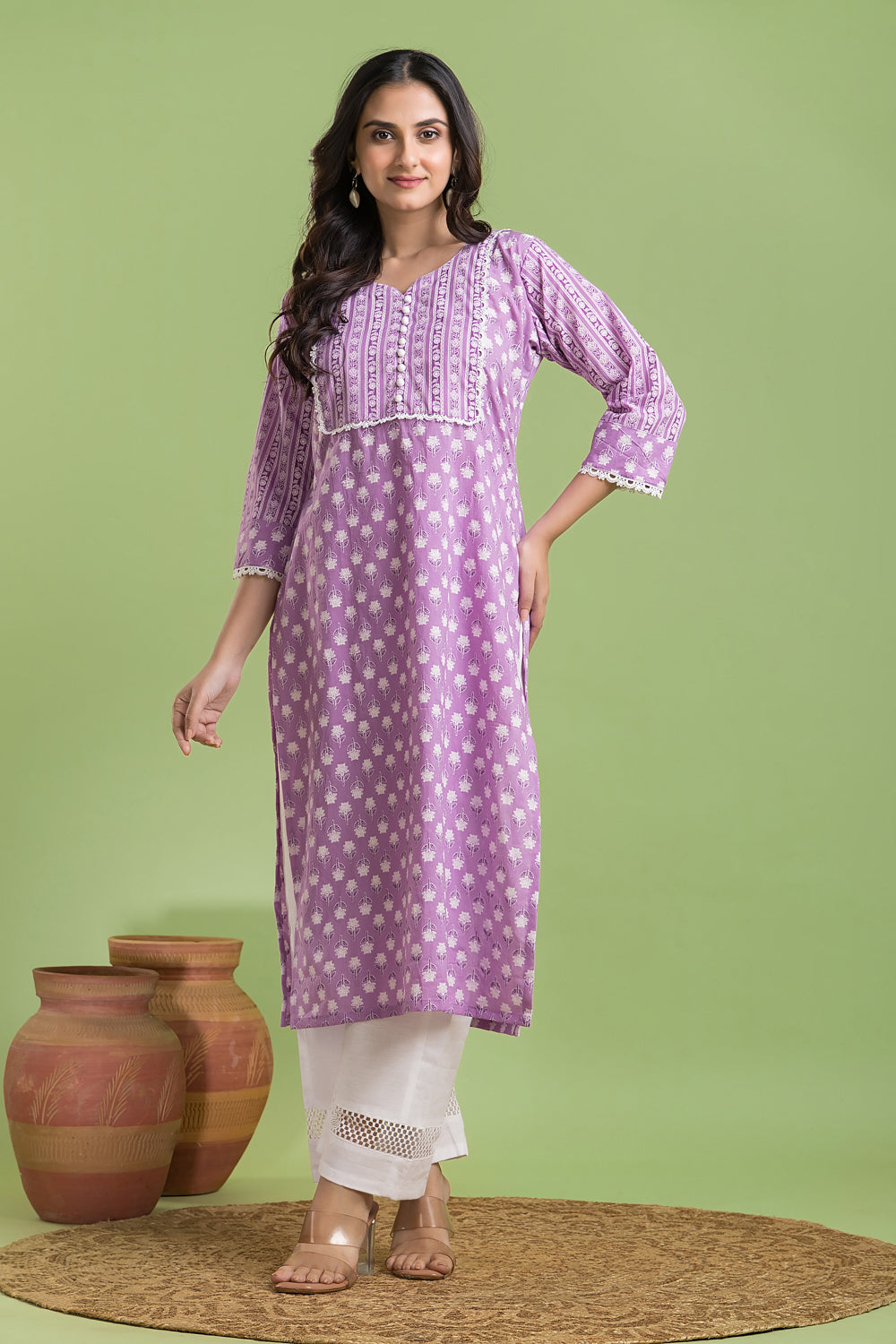 Lavender Floral Print Kurta