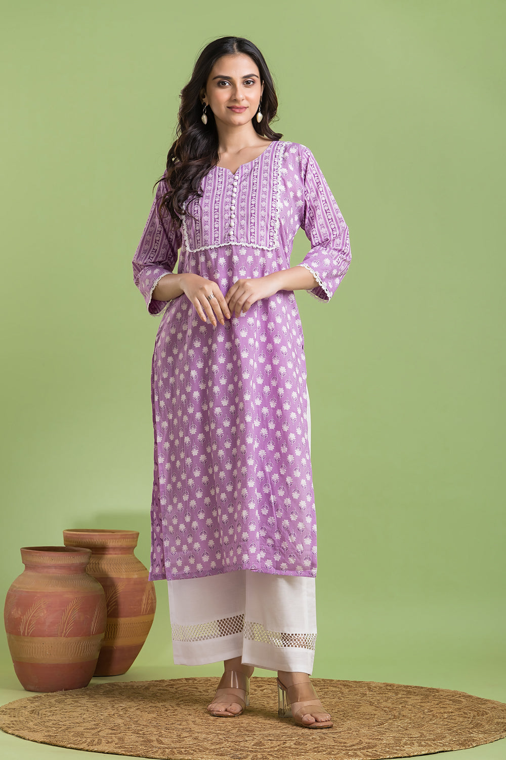 Lavender Floral Print Kurta