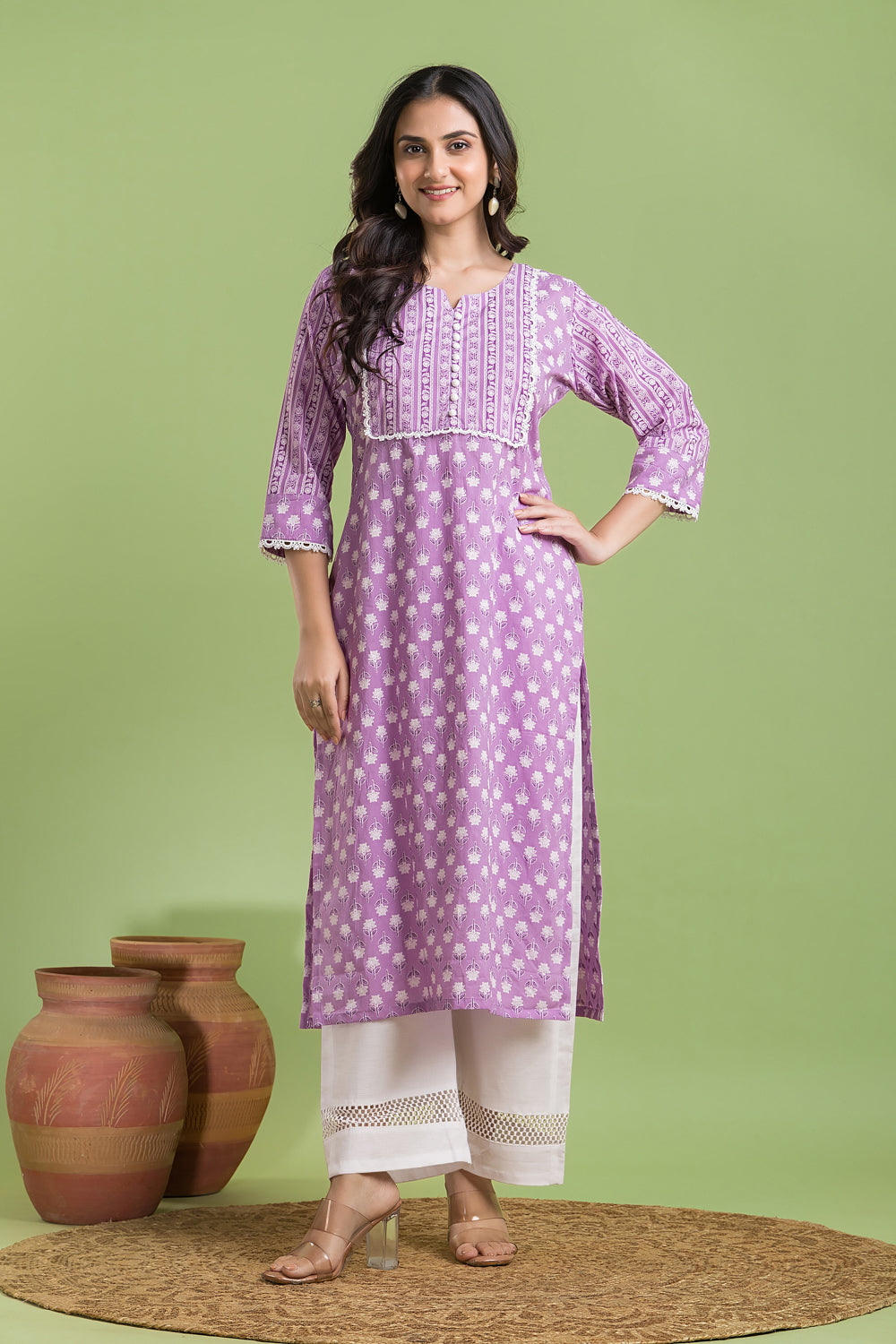 Lavender Floral Print Kurta