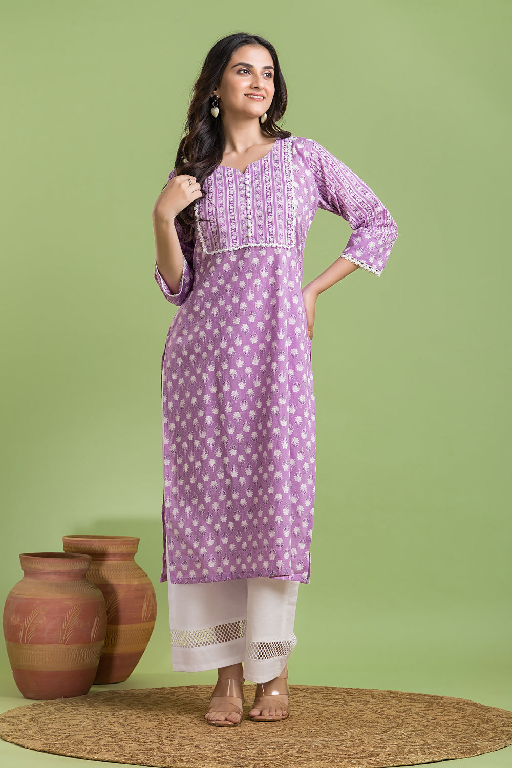 Lavender Floral Print Kurta