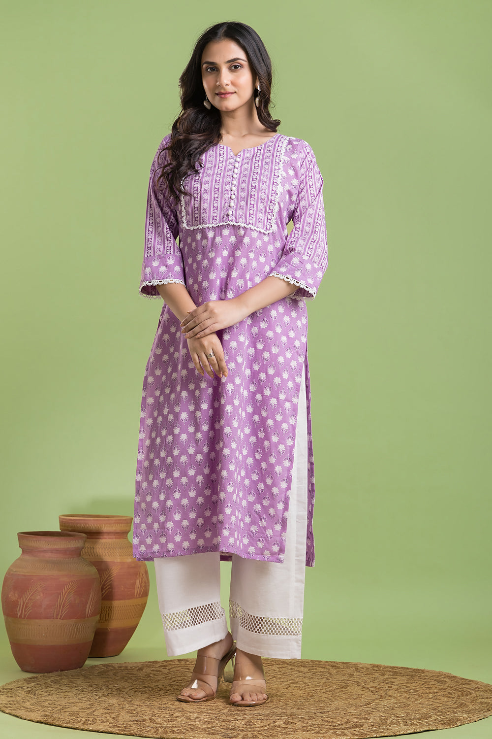 Lavender Floral Print Kurta