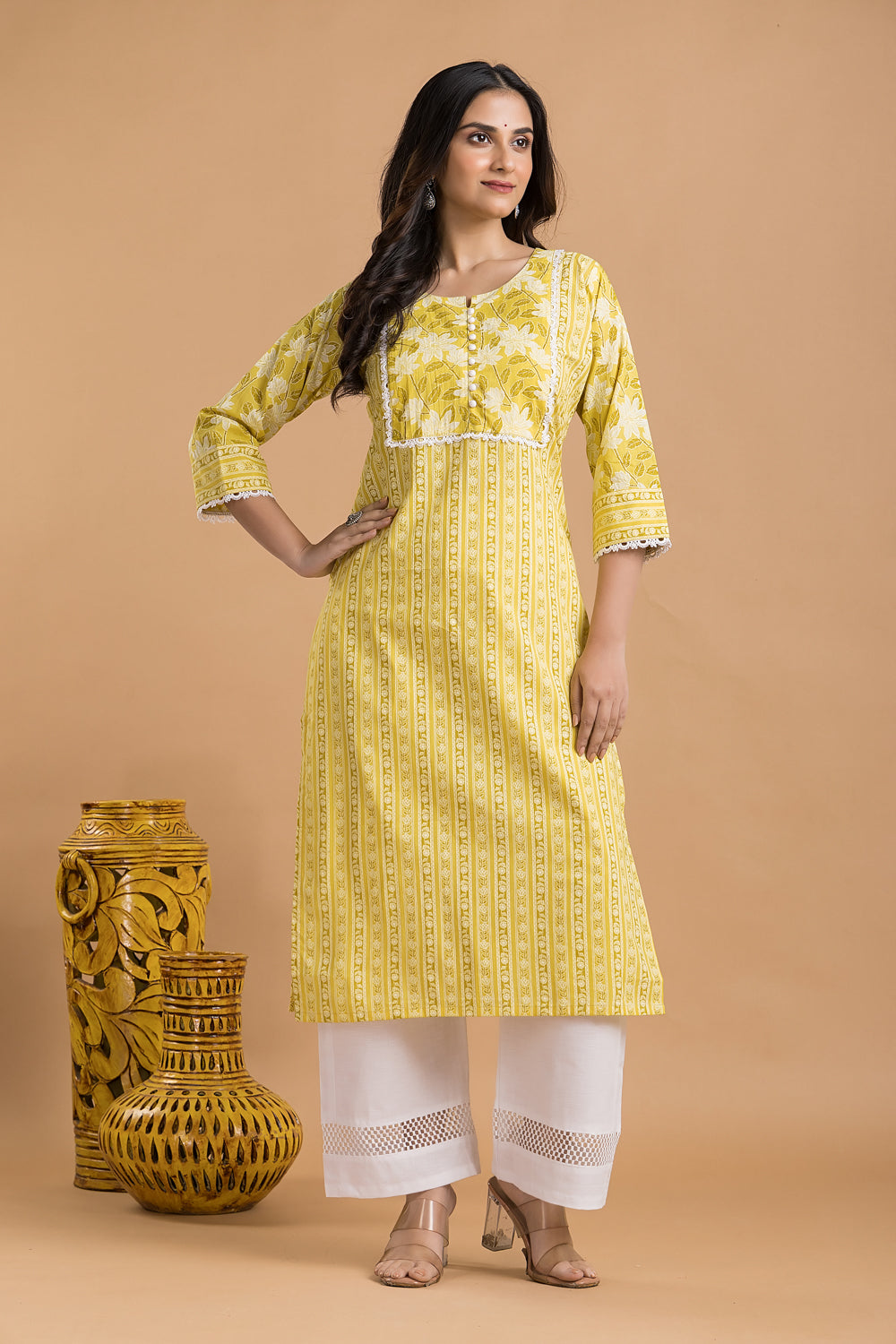 Light Yellow Striped Kurta