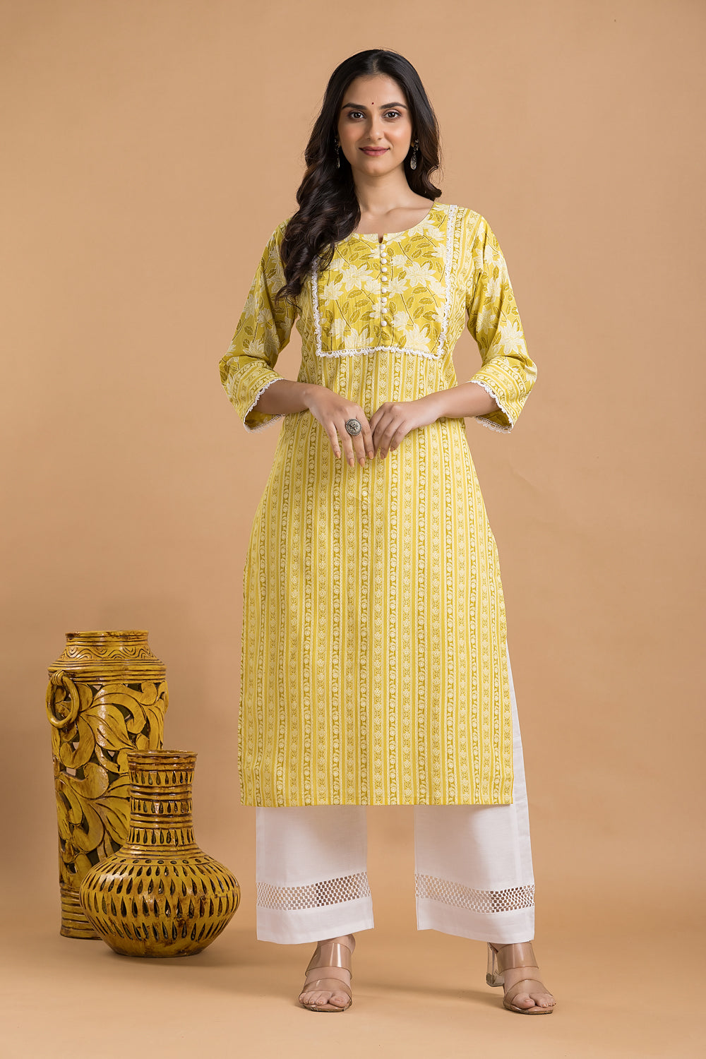 Light Yellow Striped Kurta
