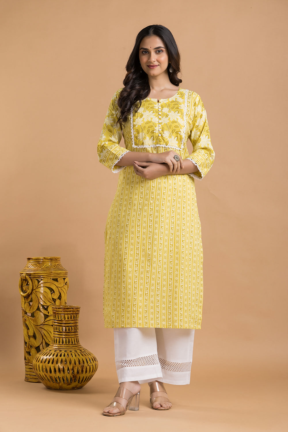 Light Yellow Striped Kurta