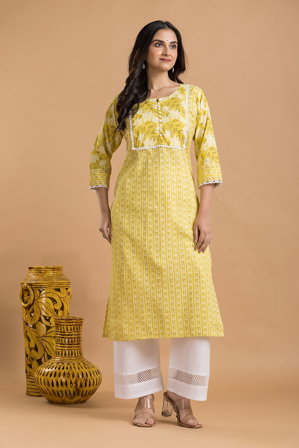 Light Yellow Striped Kurta