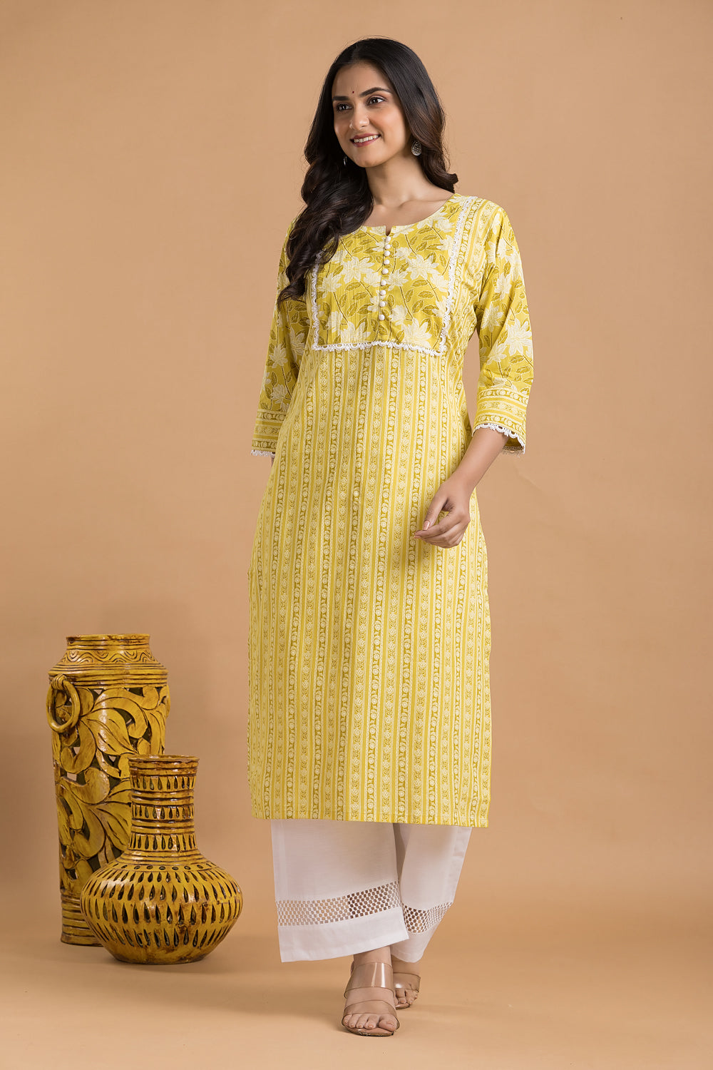 Light Yellow Striped Kurta