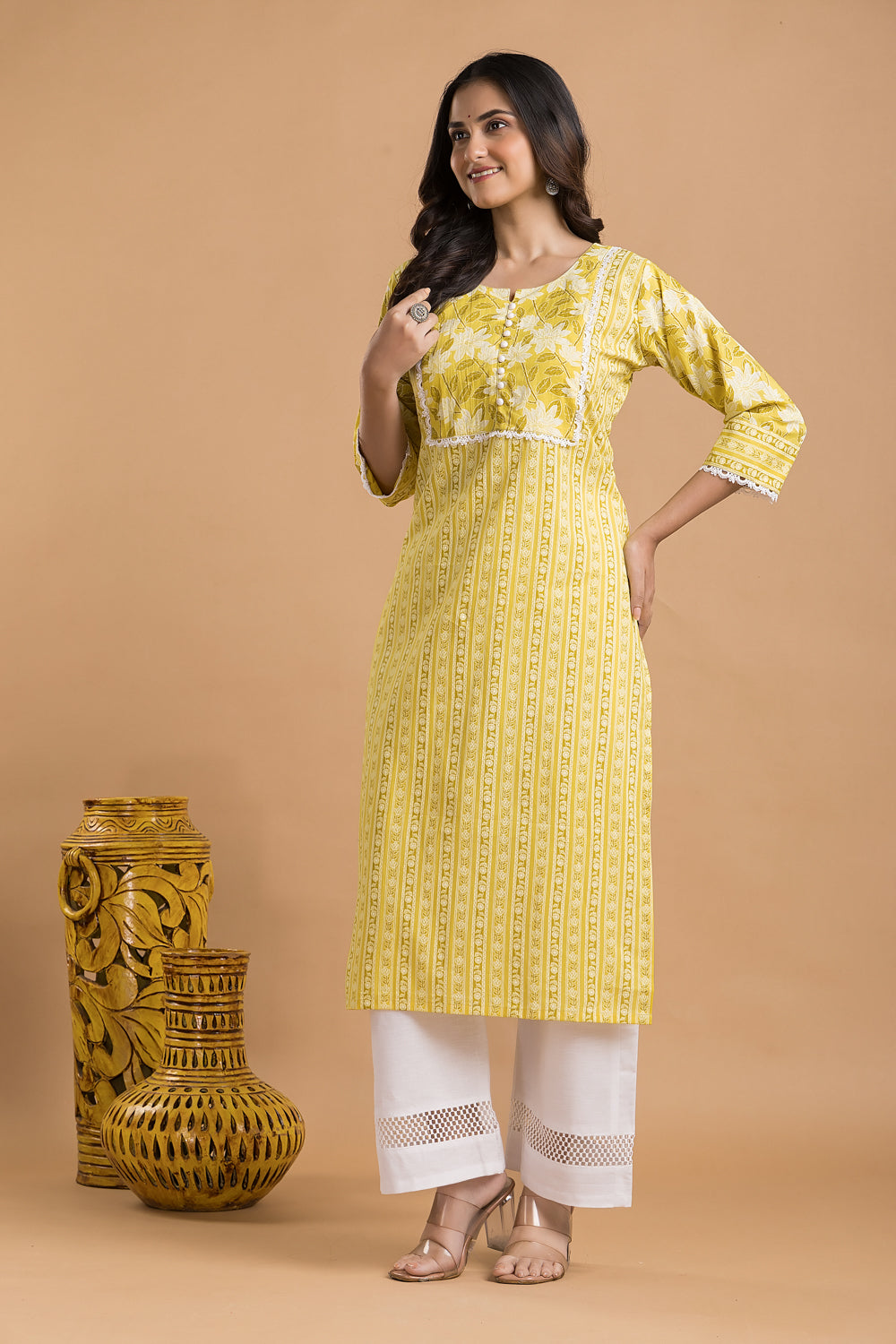 Light Yellow Striped Kurta