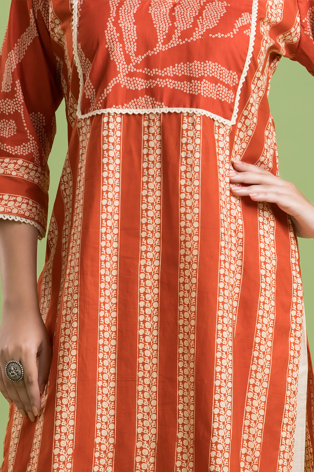 Rust Orange Striped Kurta