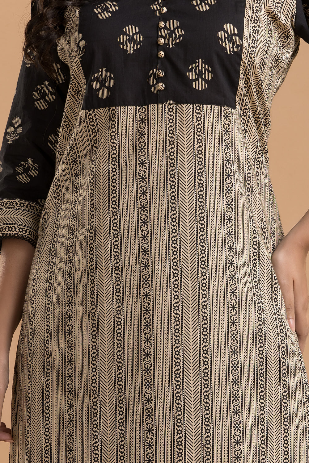 Beige Ornate Striped Kurta