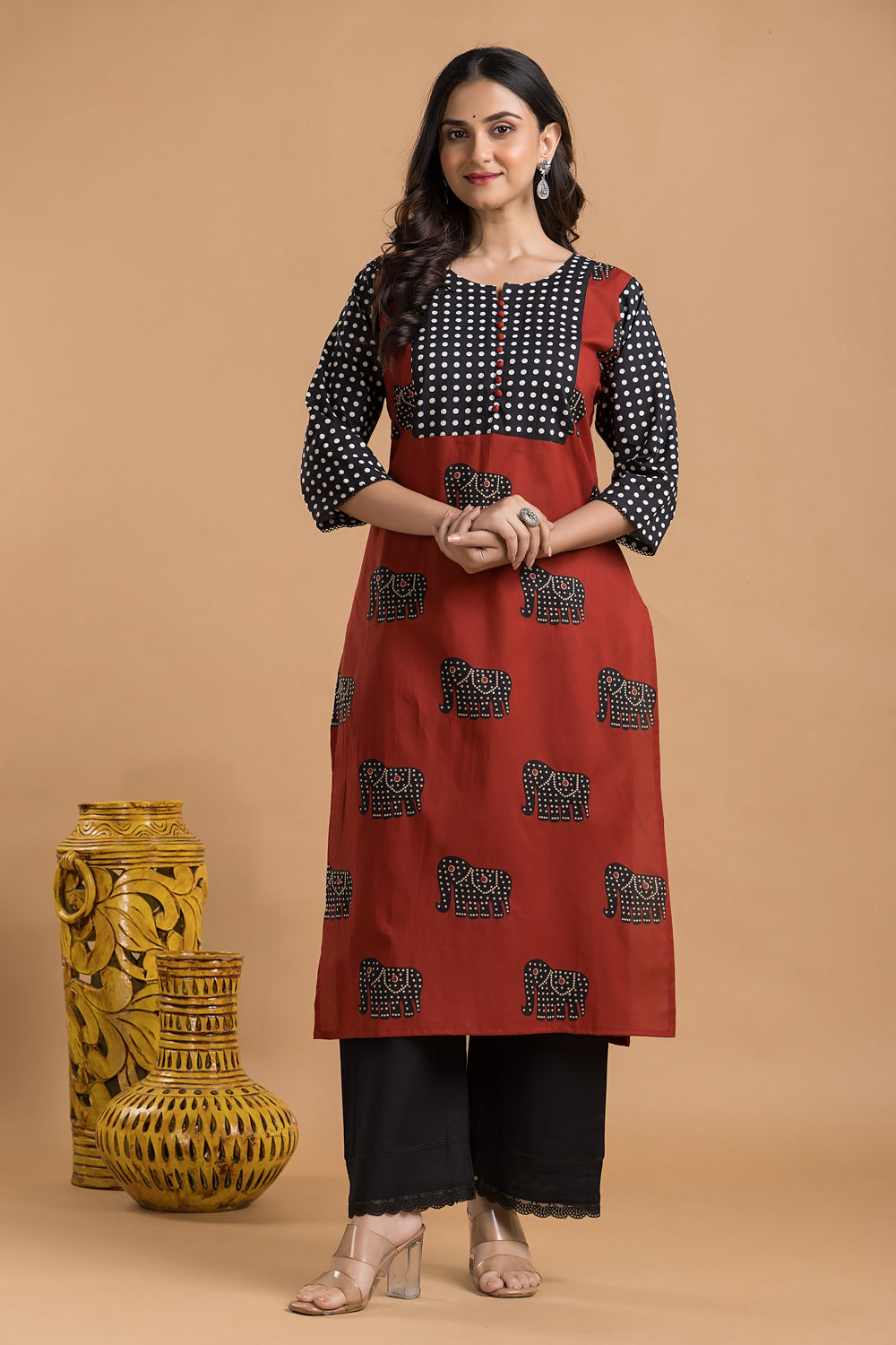 Maroon & Black Animal Print Kurta