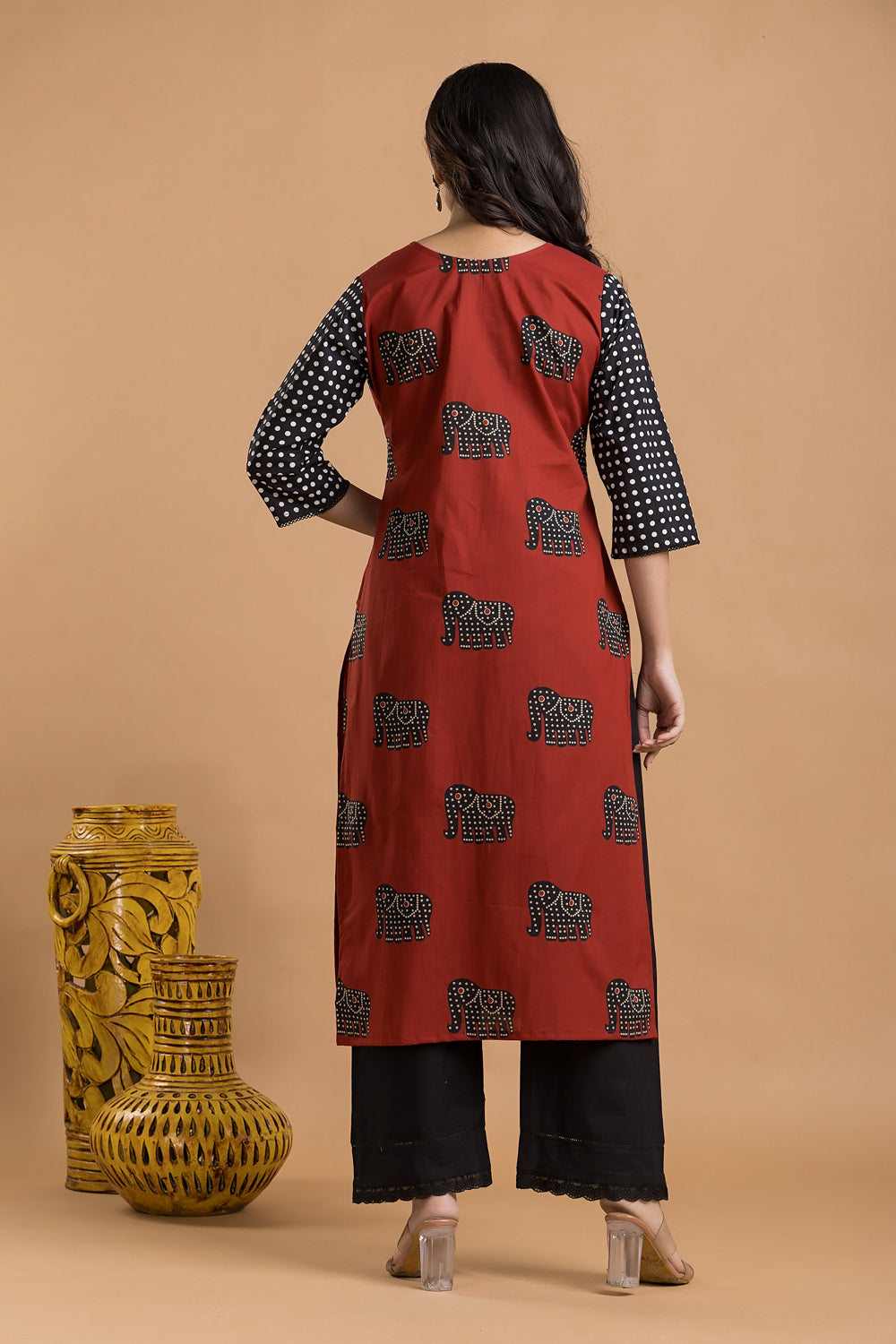 Maroon & Black Animal Print Kurta