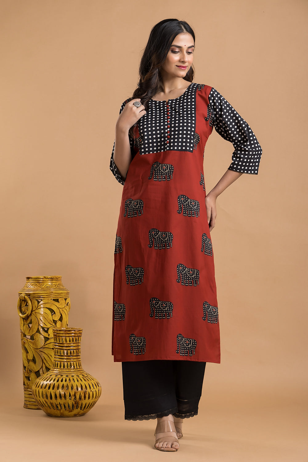 Maroon & Black Animal Print Kurta