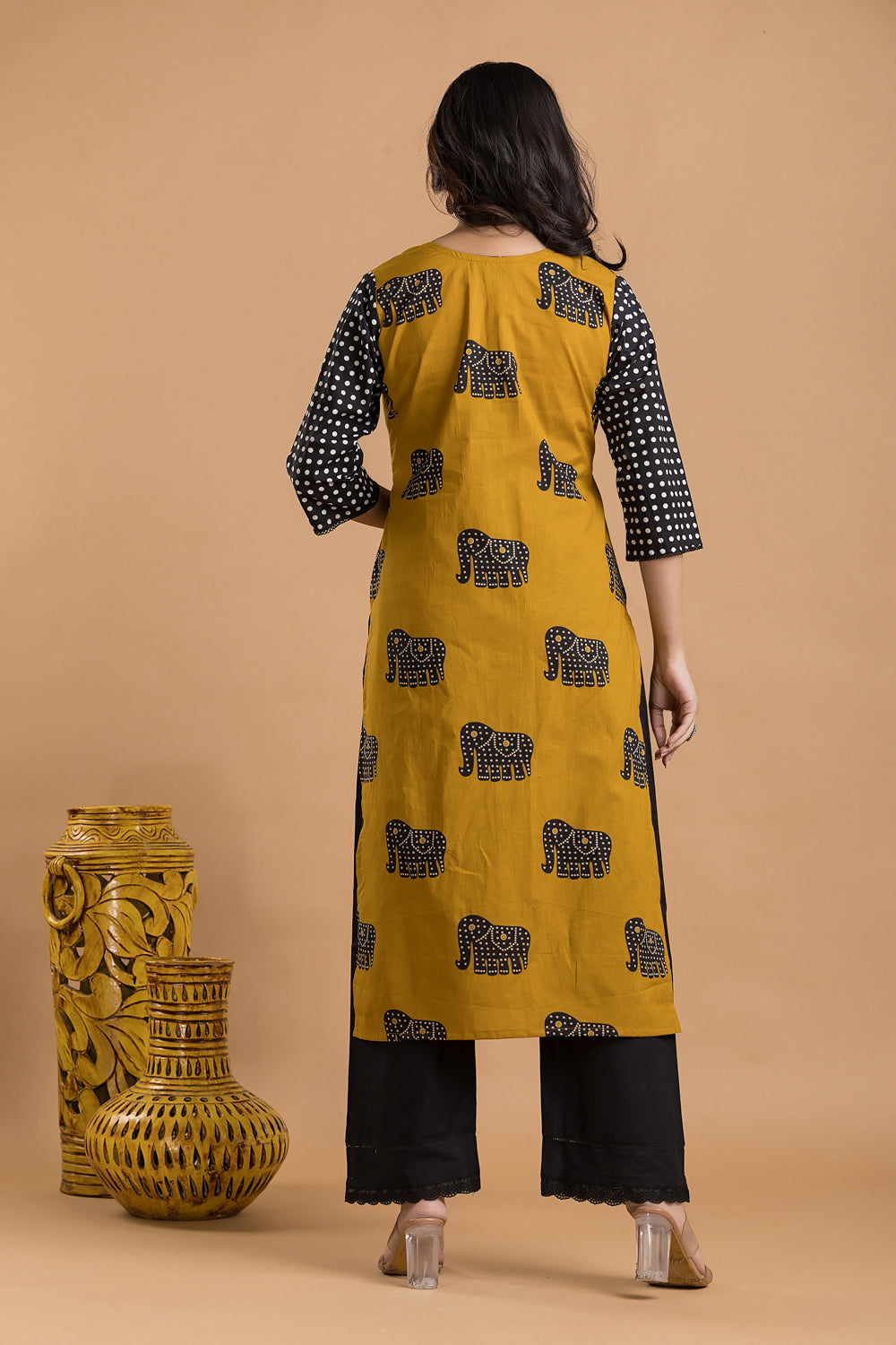 Yellow & Black Animal Print Kurta