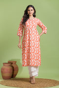 Orange Floral Print Kurta