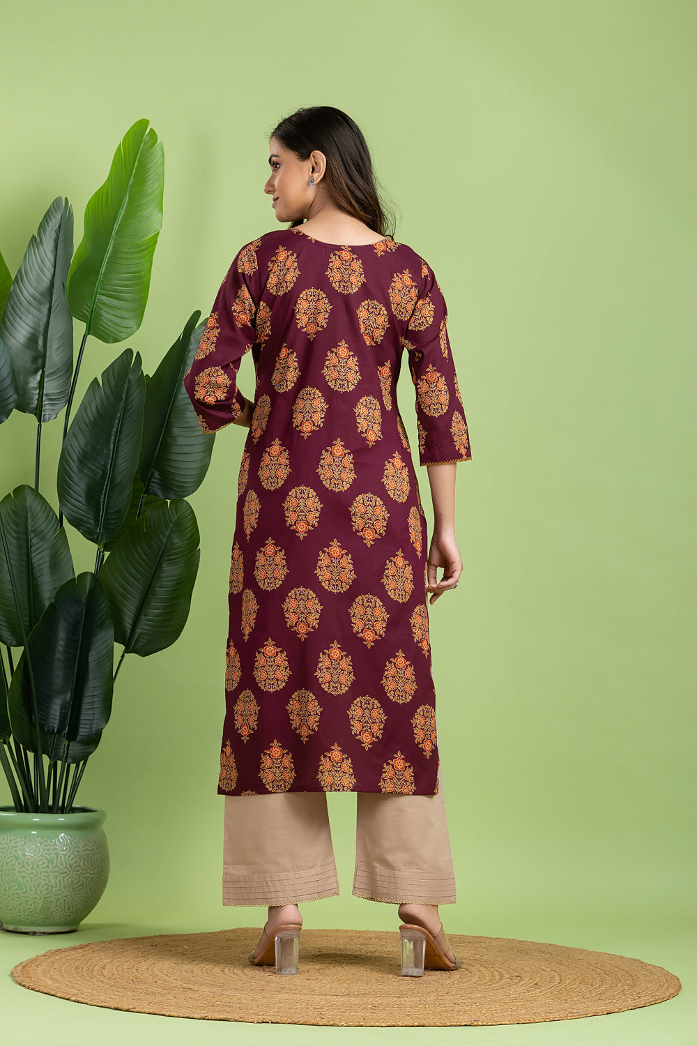 Purple, Orange & Green Ornate Floral Print Kurta