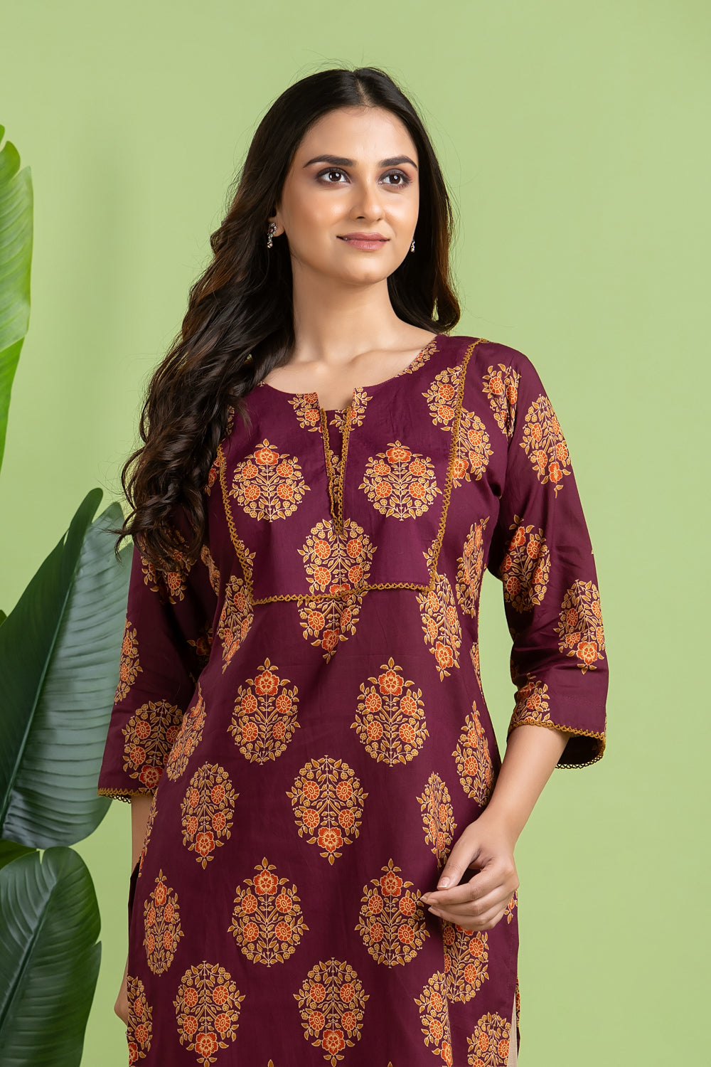 Purple, Orange & Green Ornate Floral Print Kurta