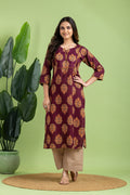 Purple, Orange & Green Ornate Floral Print Kurta