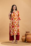 Off-white, Red & Yellow Geometric Print Kurta