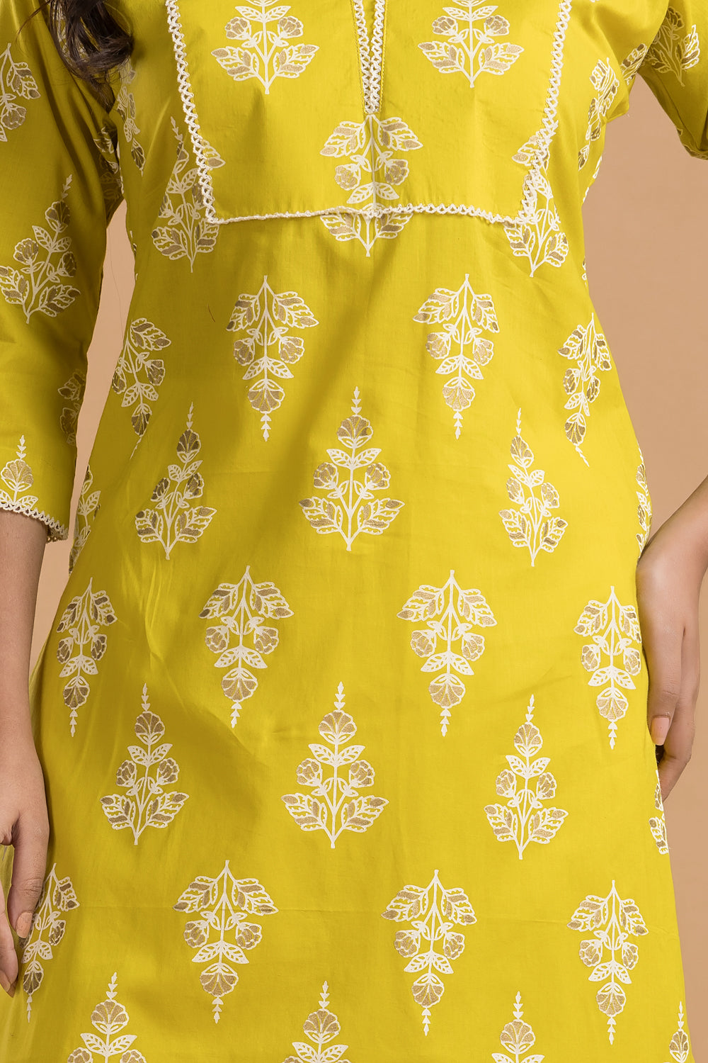 Yellow Green Floral Print Kurta